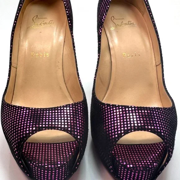 Christian Louboutin Very Prive 120 Purple Black Metallic Suede Heels 38.5 - Picture 4 of 8